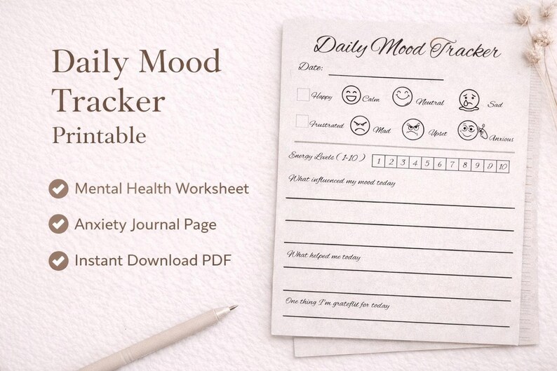 Daily Mood Tracker Printable | Mental Health Tracker | Anxiety ...