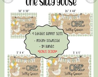 Silly Goose Birthday Banner Template | One Silly Goose Birthday | Custom Canva Banner | First Birthday | Birthday Banner | Digital Download