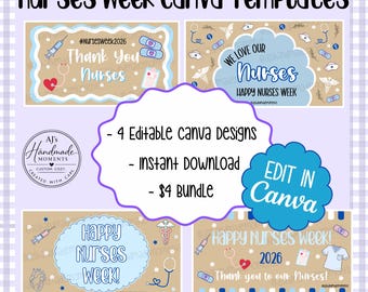 カスタマイズ可能な看護師週間バナーテンプレート | Canvaテンプレートバンドル | 看護師感謝週間サイン | 病院装飾プリント | 即時ダウンロード