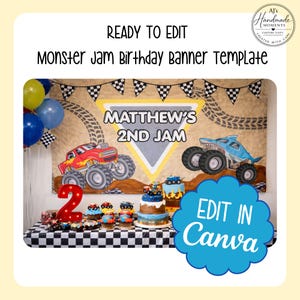 Monster Truck Birthday Banner | Monster Jam Party Template | Editable Banner | Truck Birthday | Custom Monster Truck Sign | Instant Download