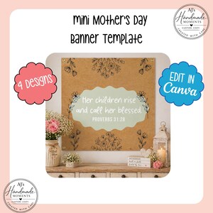 Editable Mini Mother’s Day Banner Template | Printable Mother’s Day Decor | Floral Banner | Canva Editable Party Banner | Digital Download