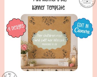 Editable Mini Mother’s Day Banner Template | Printable Mother’s Day Decor | Floral Banner | Canva Editable Party Banner | Digital Download
