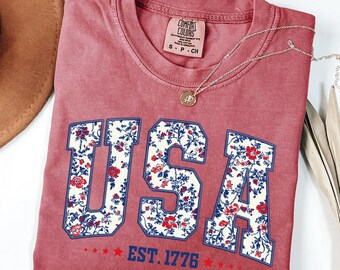 Patriotic Floral USA Comfort Colors T-shirt
