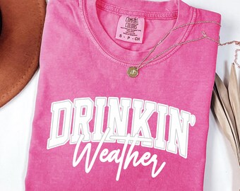 Drinkin Weather, Comfort Colors Shirt, Beach, Lake, Pool Tee, Summer Shirt, Trendy Graphic Tee, Boutique Mama Tshirt, Oversized Mom Tee