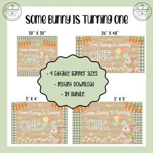 Some Bunny Is Turning One Banner Template | Bunny First Birthday Banner | Editable Canva Template | Bunny Birthday Decor | 1st Birthday Sign