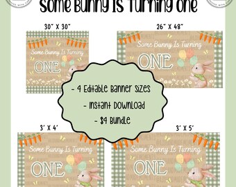 Some Bunny Is Turning One Banner Template | Bunny First Birthday Banner | Editable Canva Template | Bunny Birthday Decor | 1st Birthday Sign