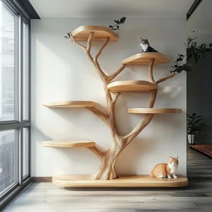 Handcrafted Solid Wood Cat Tree – Modern Wall Cat Furniture for Luxury Living Spaces