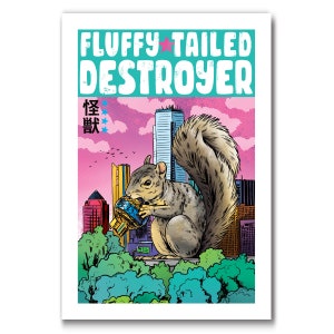 FLUFFY-TAILED DESTROYER - Squirrel American Kaiju - 13x19 Art Print by Rob Ozborne