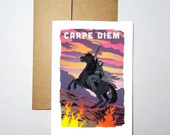 Carpe Diem - Blank Inside Greeting Card (5x7) - Grim Greetings by Rob Ozborne