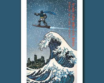 DARK KNIGHT - Great Wave Big Surf - Batman Tribute Art Print 11x17 by Rob Ozborne