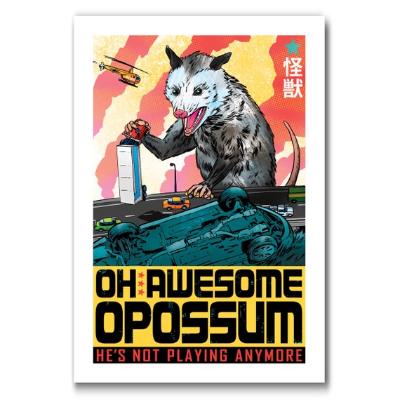 OH AWESOME OPOSSUM - American Kaiju - 13x19 Art Print by Rob Ozborne