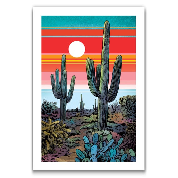 PERFECT DESERT - Saguaros and Sun - Art Print by Rob Ozborne