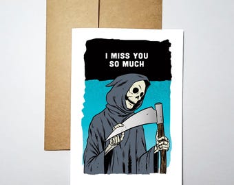 I Wish You Were Here - Blank Inside Greeting Card (5x7) - Grim Greetings by Rob Ozborne