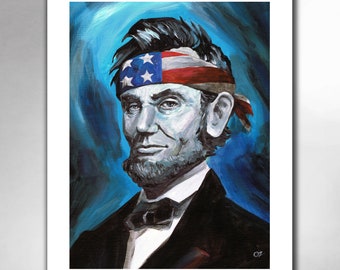 ABE LINCOLN - Red White and Blue - American Painting 11x14 Art Print by Rob Ozborne