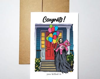 Congrats - Blank Inside Greeting Card (5x7) - Grim Greetings by Rob Ozborne