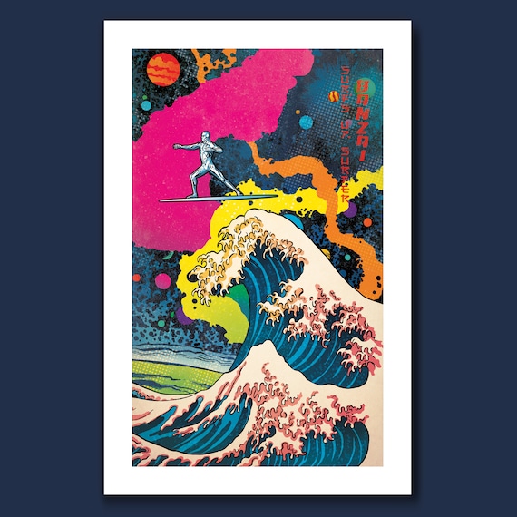 SURFS Up SILVER SURFER - Great Wave Inspired - 11x17 Art Print by Rob Ozborne