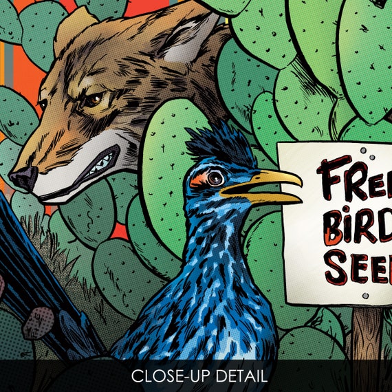 ROADRUNNER COYOTE - Free Bird Seed - 13x19 Open Edition Art