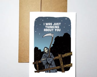 Thinking About You - Blank Inside Greeting Card (5x7) - Grim Greetings by Rob Ozborne