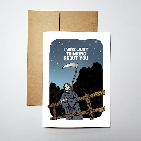 Thinking About You - Blank Inside Greeting Card (5x7) - Grim Greetings by Rob Ozborne