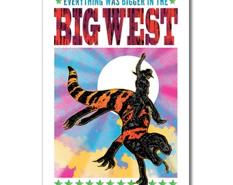 BIG WEST - Gila Monster and Cowgirl - Everything was Bigger in the Big West - 13x19 Art Print by Rob Ozborne