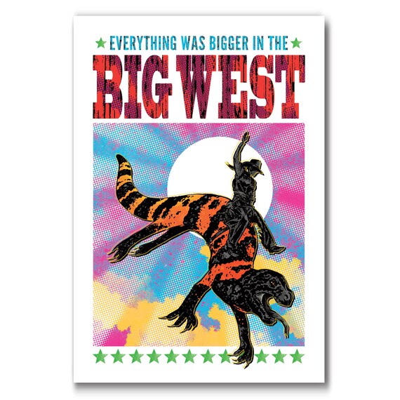 BIG WEST - Gila Monster and Cowgirl - Everything was Bigger in the Big West - 13x19 Art Print by Rob Ozborne