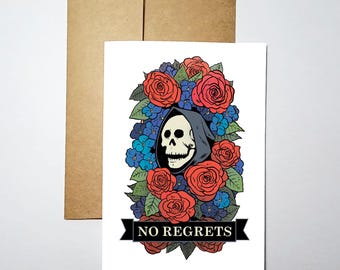 No Regrets - Blank Inside Greeting Card (5x7) - Grim Greetings by Rob Ozborne