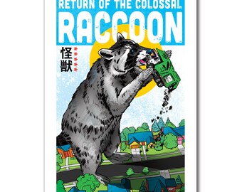 COLOSSAL RACCOON - American Kaiju - 13x19 Art Print by Rob Ozborne