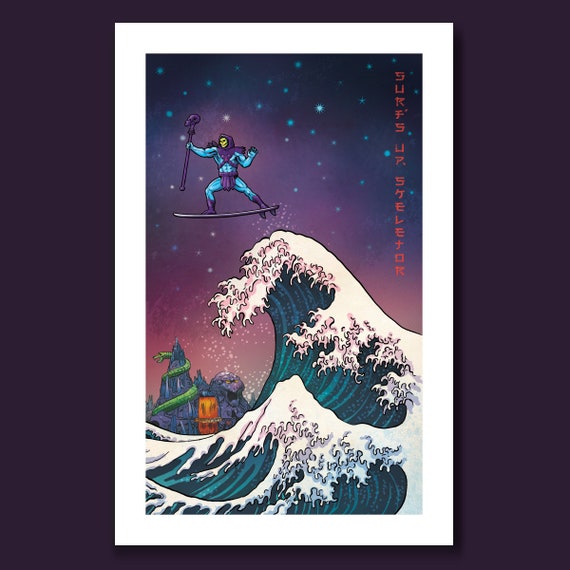 SURFS UP SKELETOR - Masters of the Great Wave - 11x17 Art Print by Rob Ozborne