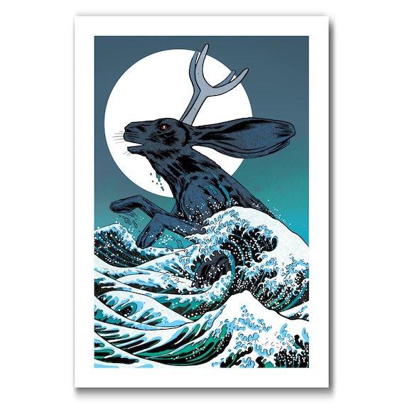 JACKALOPE-ZILLA and the Great Wave - New Edition - 13x19 Art Print by Rob Ozborne