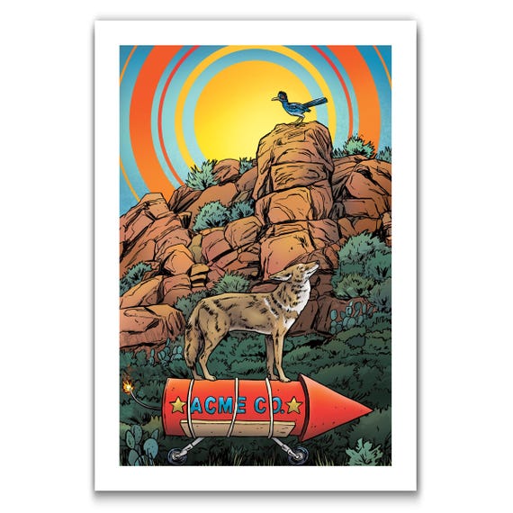 ROADRUNNER COYOTE - Acme Rocket - Western Art Print by Rob Ozborne