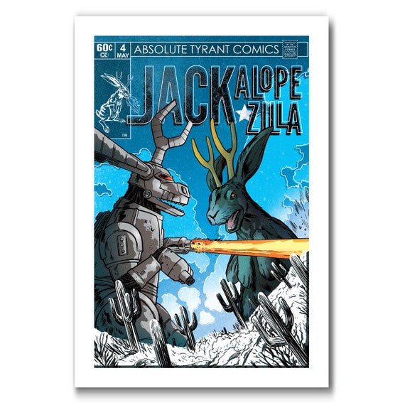 JACKALOPE-ZILLA Vs Mecha-Jack-Zilla-Tron - New Open Edition - 13x19 Art Print by Rob Ozborne