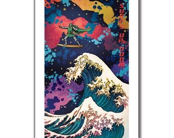 SURFS UP DOOM - Fantastic Four Nemesis Rides the Wave - Great Wave Big Surf Art Print 11x17 by Rob Ozborne