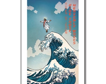 SURFS UP JESUS - Heavenly Waves Edition - Great Wave Inspired Art Print 11x17 by Rob Ozborne