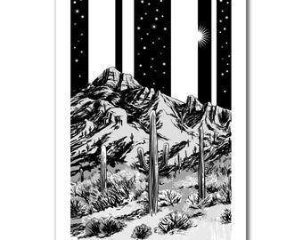 NEW DESERT NIGHT -  Black & White - 13x19 Art Print by Rob Ozborne
