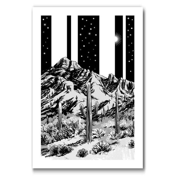 NEW DESERT NIGHT -  Black & White - 13x19 Art Print by Rob Ozborne