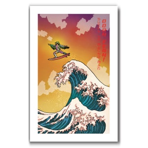 SURFS UP MACHO - Oooh Yeah Macho Man Randy Savage Surfing - Great Wave Big Surf Art Print 11x17 by Rob Ozborne