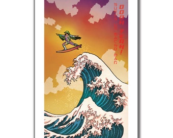 SURFS UP MACHO - Oooh Yeah Macho Man Randy Savage Surfing - Great Wave Big Surf Art Print 11x17 by Rob Ozborne