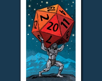 ATLAS ROLLED - D20 RPG DnD 20 Sided Dice - Pop Art Print 11x17 by Rob Ozborne