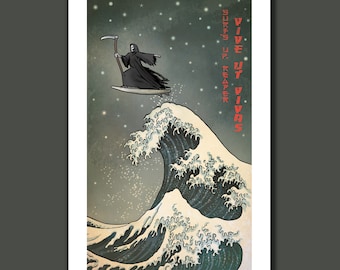 SURFS up SILVER SURFER - Great Wave Inspired - 11x17 Art Print by