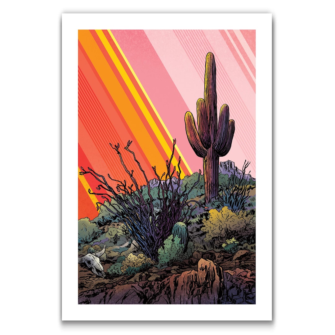 PINK DESERT - Saguaro and Ocotillo - 13x19 Art Print by Rob Ozborne - Etsy