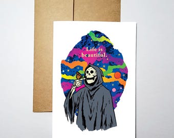 Life is Beautiful - Blank Inside Greeting Card (5x7) - Grim Greetings by Rob Ozborne