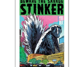 SAVAGE STINKER - Skunk American Kaiju - 13x19 Art Print by Rob Ozborne