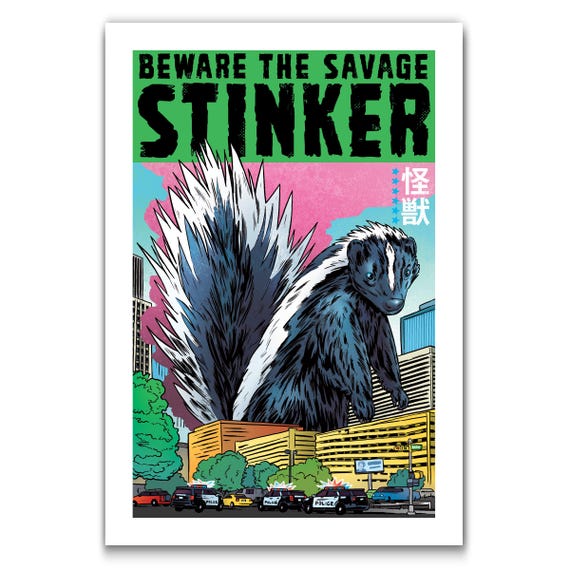 SAVAGE STINKER - Skunk American Kaiju - 13x19 Art Print by Rob Ozborne