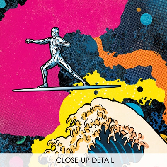 SURFS up SILVER SURFER - Great Wave Inspired - 11x17 Art