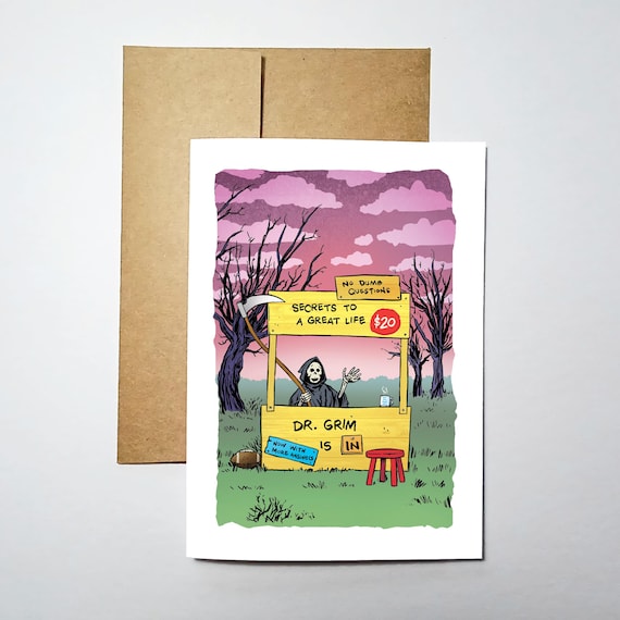 Dr Grim Is In - Blank Inside Greeting Card (5x7) - Grim Greetings by Rob Ozborne