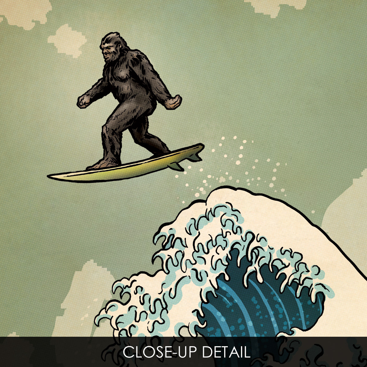 SURFS UP SASQUATCH Great Wave Big Surf Art Print 11x17 by Rob Ozborne