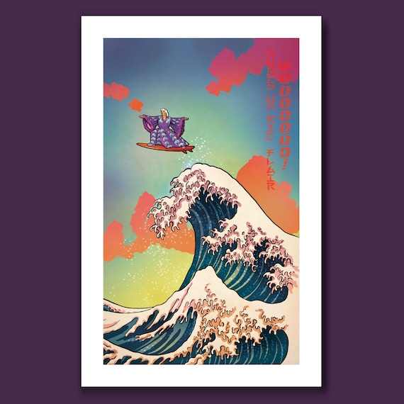 SURFS UP WOOO - Nature Boy Ric Flair Surfing - Great Wave Big Surf Art Print 11x17 by Rob Ozborne