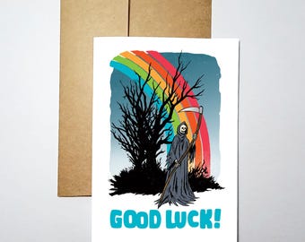 Good Luck - Blank Inside Greeting Card (5x7) - Grim Greetings by Rob Ozborne