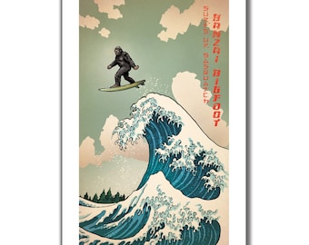 SURFS UP SAMURAI - Great Wave Big Surf Art Print 11x17 by Rob