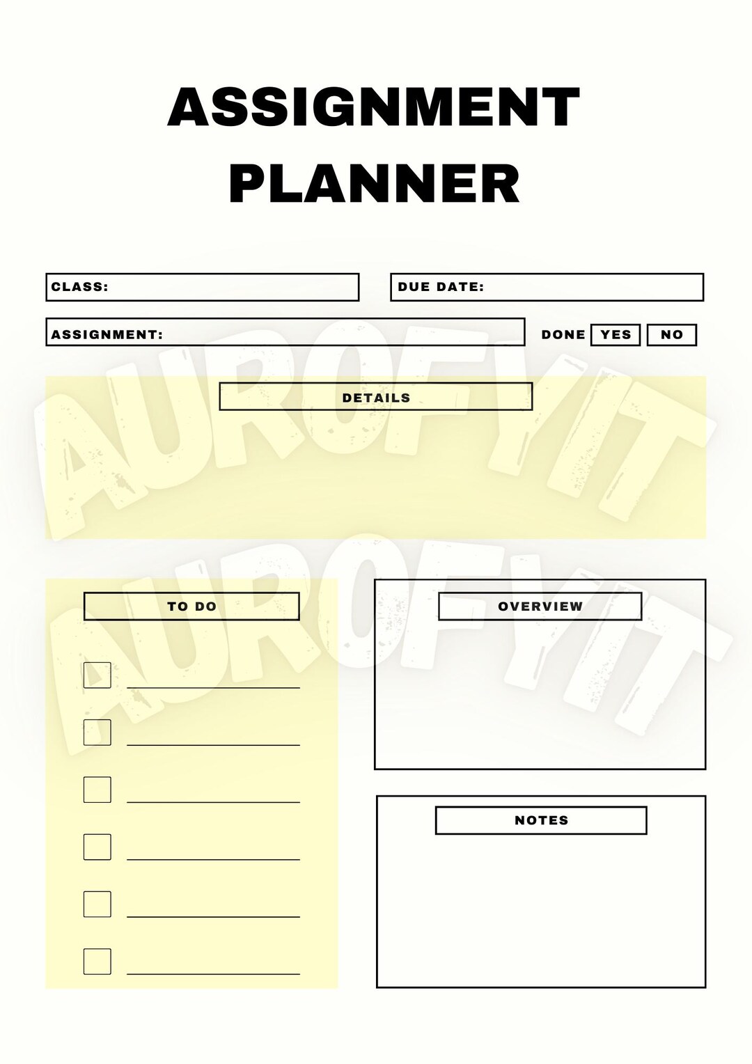 Simple Assignment Planner Sheet – Printable Digital Planner for ...